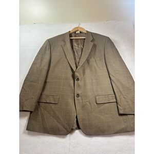 Joseph Feiss Men's 52R Windowpane Sport Coat Tan Jacket Two Button Wool